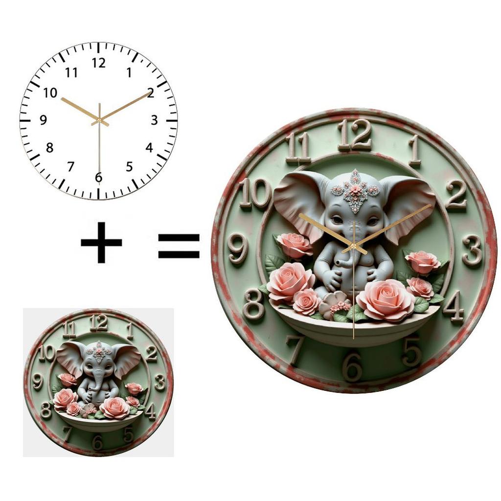 30cm Round Glass Wall Clock Incorporating Custom Metal or Wood Inlays