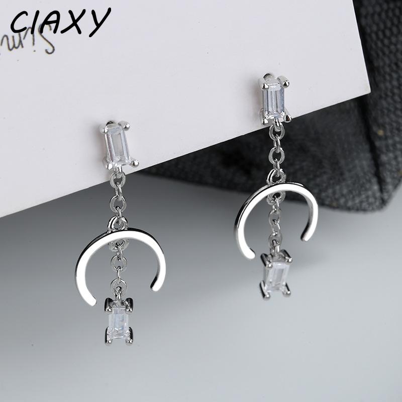 CIAXY Silver Color Geometric Semicircular Earrings for Women Tassel Ear Chain Earring Micro Inlay Zircon Jewelry