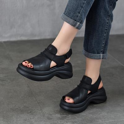 Легкие сандалии с открытым носком на толстой подошве, универсальные повседневные женские туфли из натуральной кожи на мягкой подошве