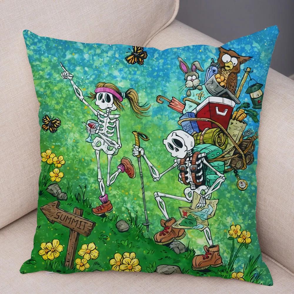 Милая мультяшная наволочка с красочным черепом, на подушку, для автомобиля, дивана, домашнего декора