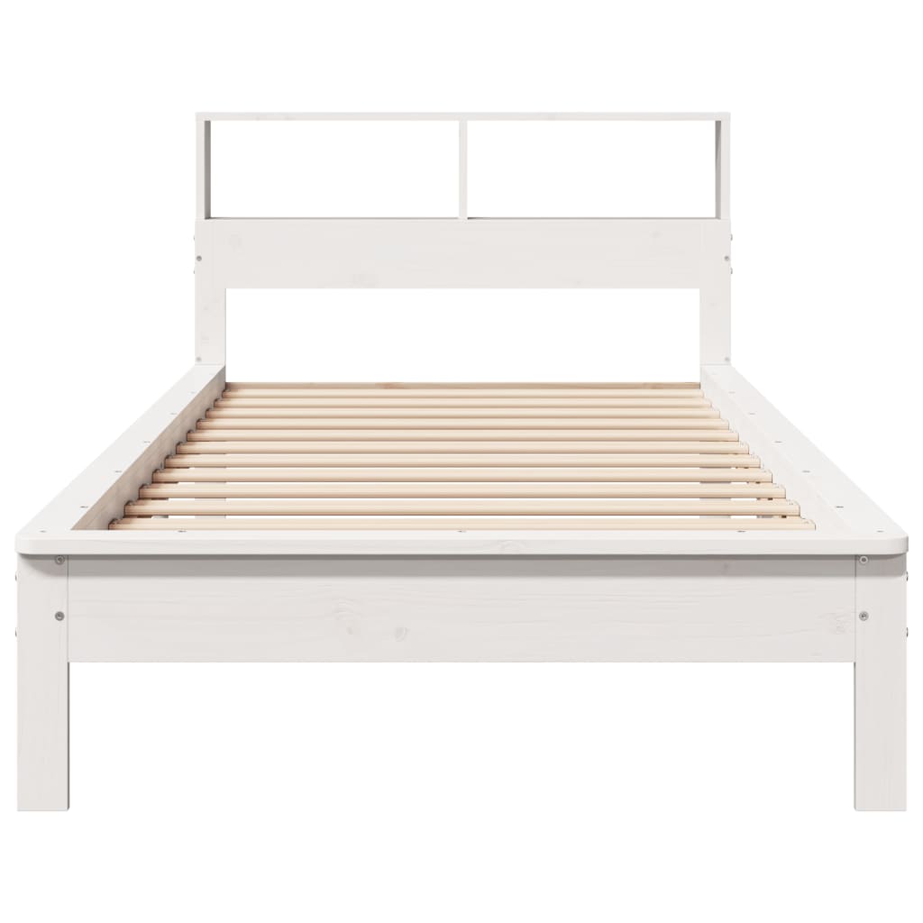 Solid Wood Bed with Shelf Without Mattress White 90 x 190 cm Pine
