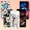 Color Painting Flower Cat Bear Wolf Pattern Leather Phone Wallet Case Book Stand For iPhone Samsung Xiaomi Oppo Huawei Magnetic Card Slot Flip Cover