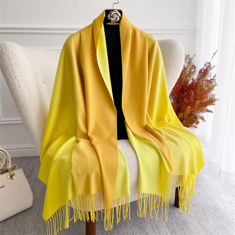 Winter Women Scarves Long Warm Gradient Imitaion Cashmere Hijab Solid Lady Shawl Wrap Female Pashmina Bandana Head Scarf