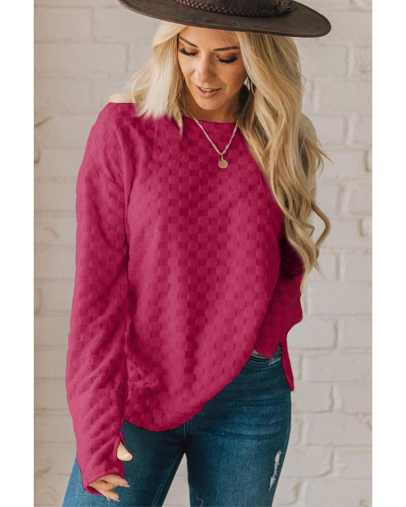 Azura Exchange Rose Red Solid Textured Thumbhole Sleeve Top