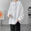 2024 New Trendy Mens V-Neck Pit Stripe Long Sleeved Elastic Solid Casual Loose Oversized T-Shirt Male Korean Tops Tees