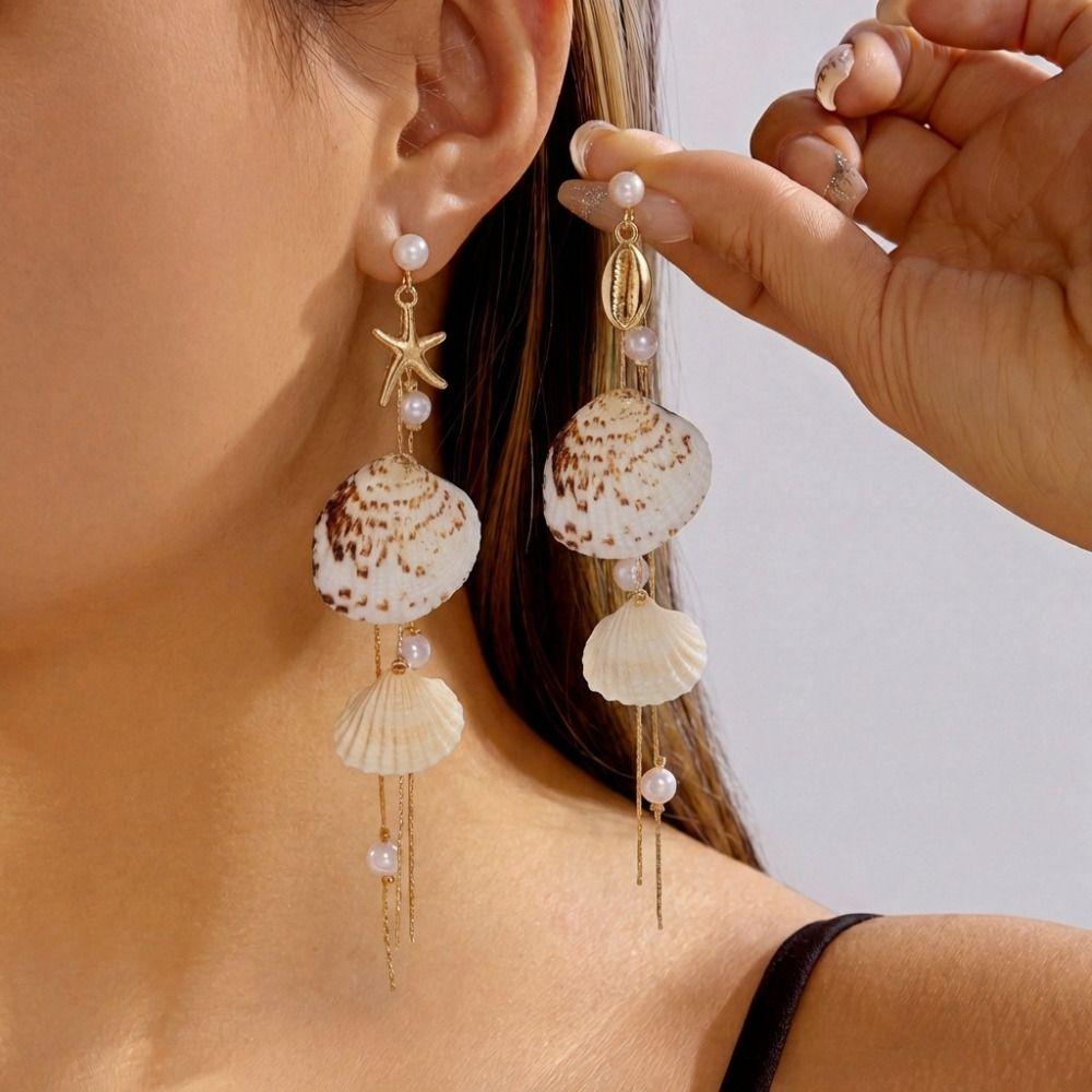 Drop Design Starfish Shell Earrings Bohemian Style Drop Earrings Summer Season
