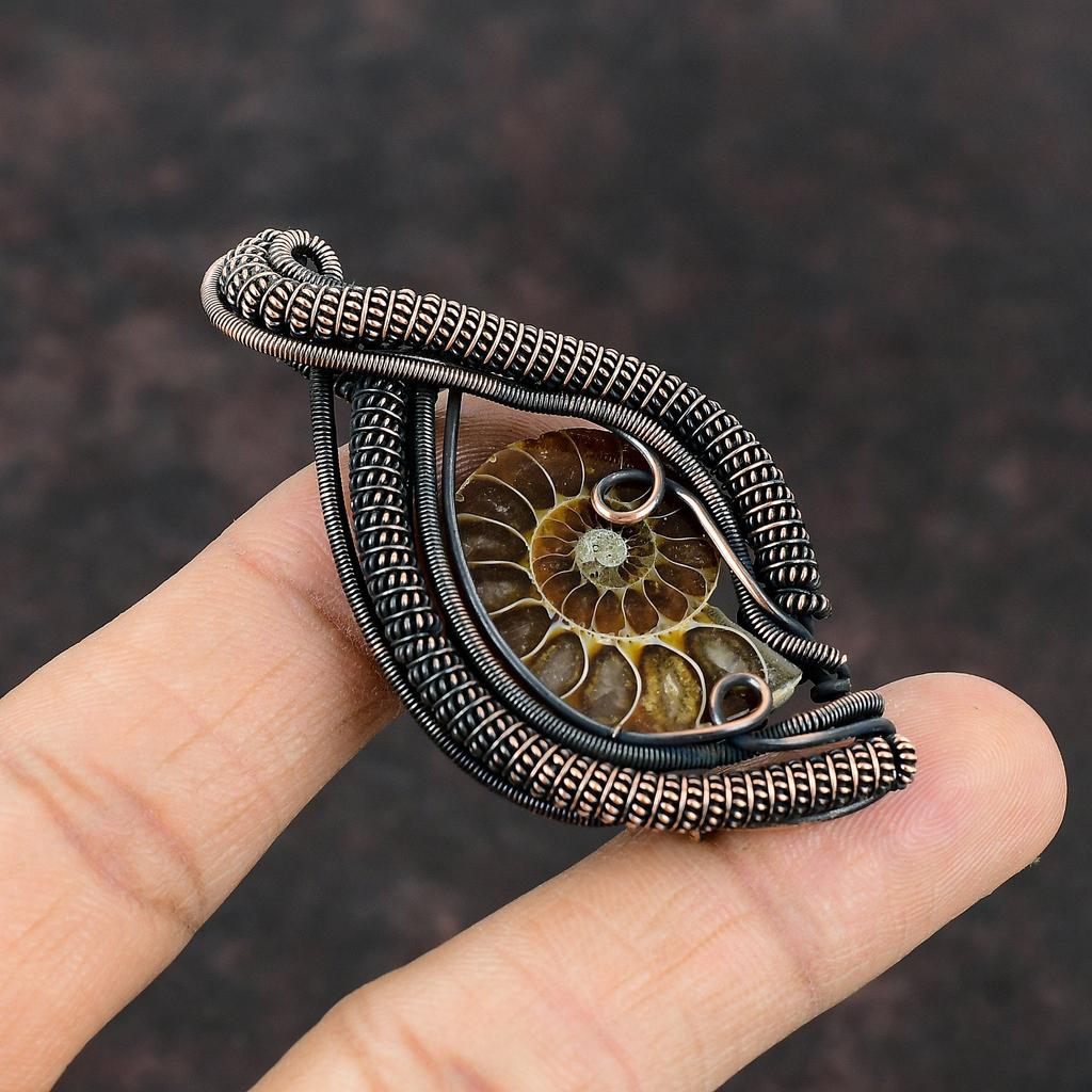 Кулон из аммонита ископаемой меди, кулон в проволочной обертке, драгоценный камень, медные украшения, кулон ручной работы, подарок для мамы, аммонит, ископаемые украшения для женщин