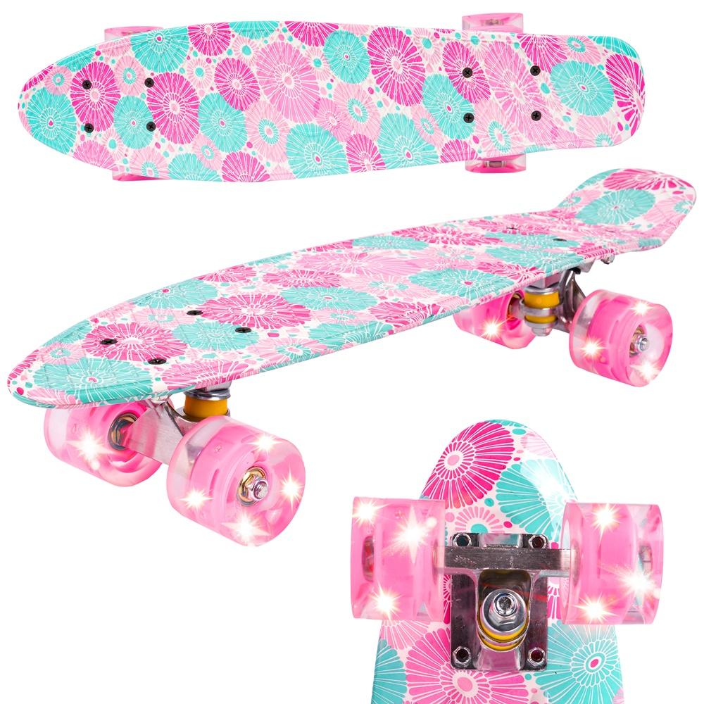 LED Glowing Wheels Kids Skateboard Flowers 56cm ABEC7