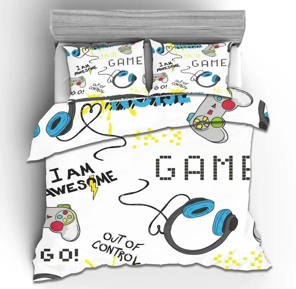 Gaming Bedding Set Gamer Room Decor Gamer Comforter Cover for Boys Kids Teen Video Games Twin Size Gamepad Polyester Quilt Cover