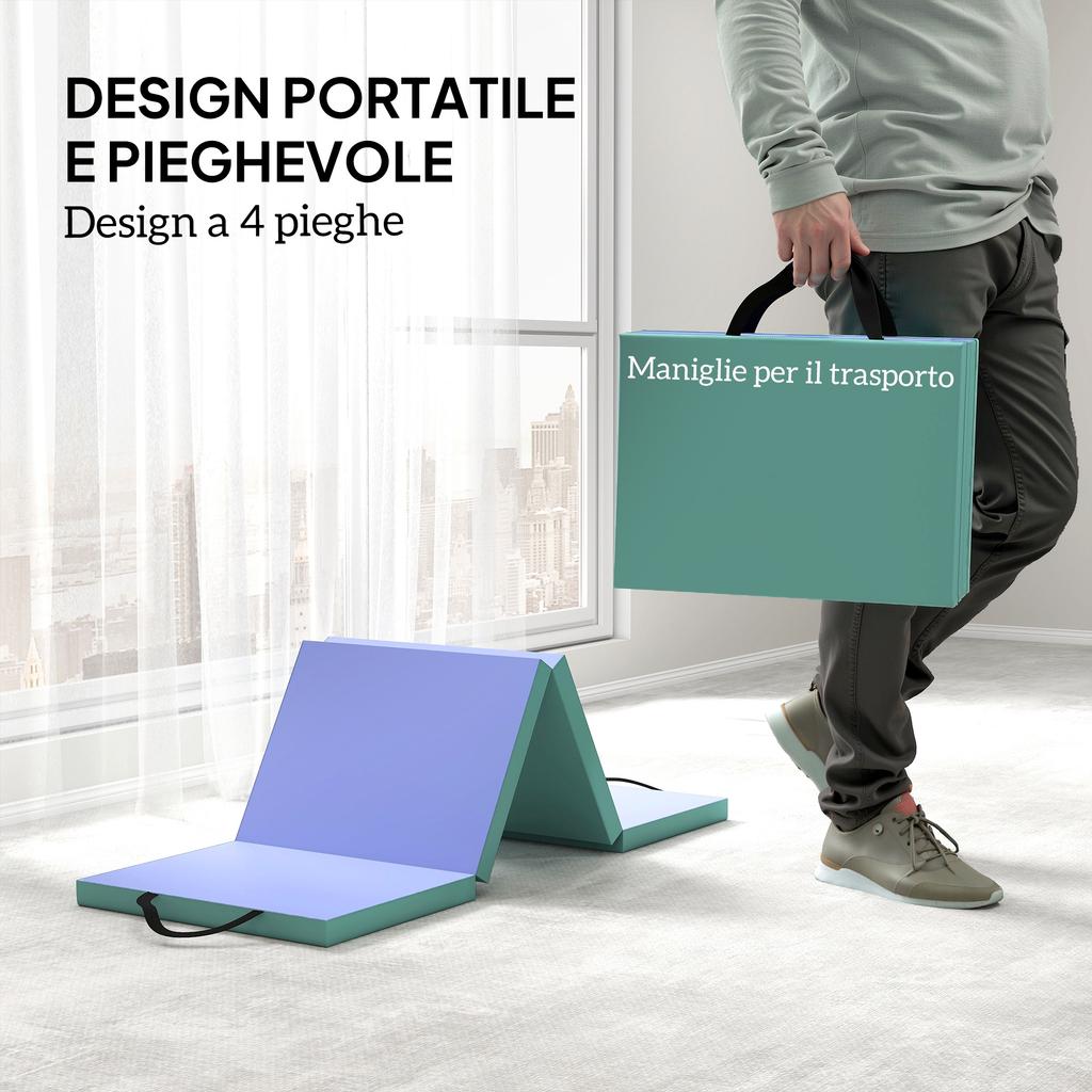 Folding Fitness Mat 180x60x5cm Green and Purple