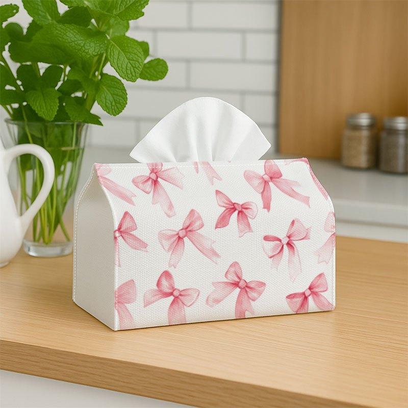 1pc, 2D Flat Printing, Pink Ribbon Printed Tissue Box, Suitable for Bathrooms, Living Rooms, Bedrooms, Dressing Tables, Coffee Tables And Dining Table