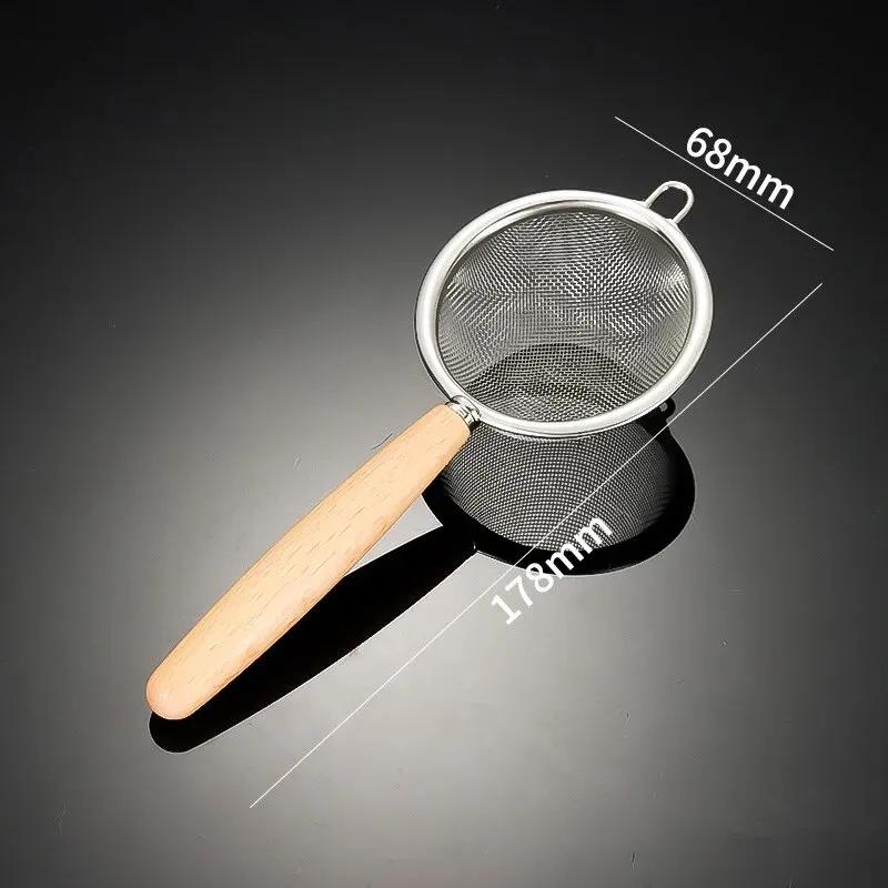 304 Stainless Steel Mesh Filter Spoon with Wooden Handle Flour Filter Spoon Household Kitchen Fried Food Filter Oil