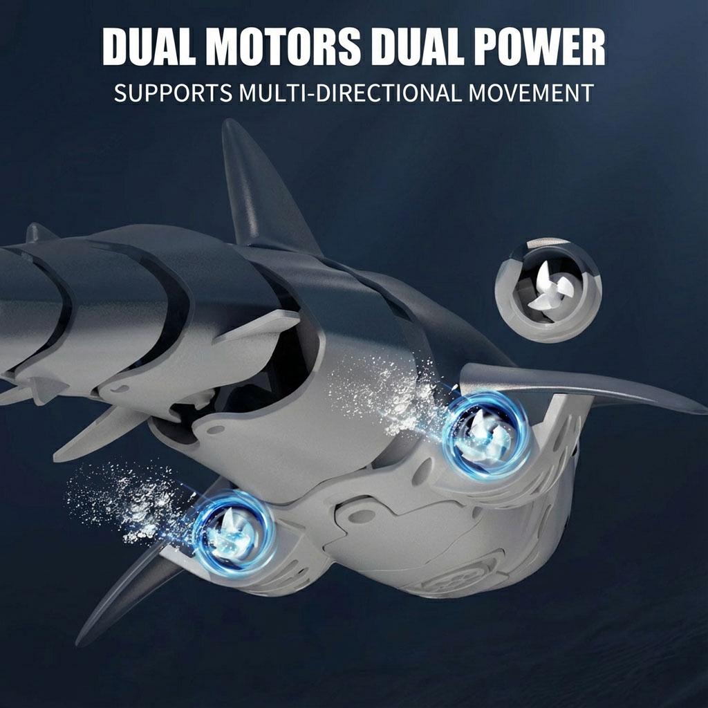 2.4G RC Shark with Waterproof Remote Control, Water Spray & LED, High Simulation Animal Toy for Kids Summer Pool Party