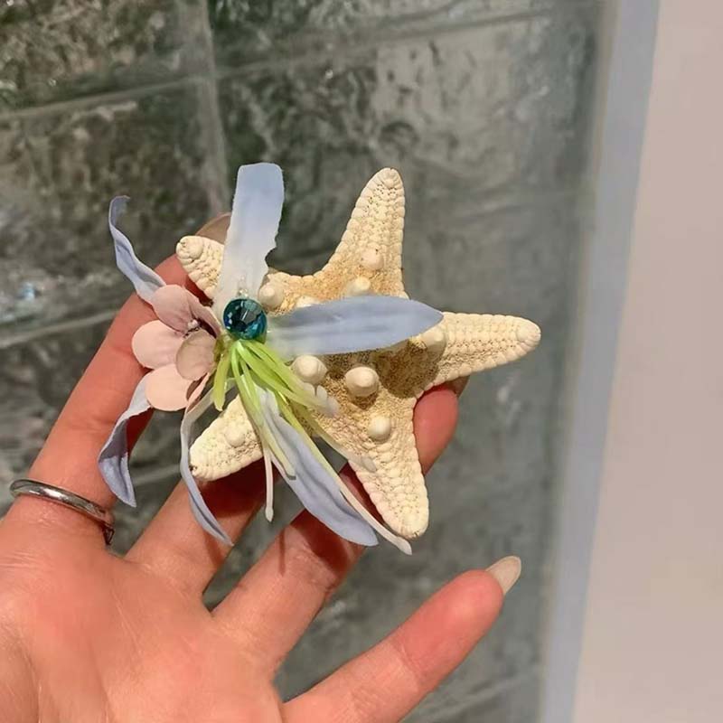 2025 New Korean Blue Ocean Starfish Shell Flower Hair Claw Hairpins For Women Cute Big Flower Hair Clip Beach Hair Accessories