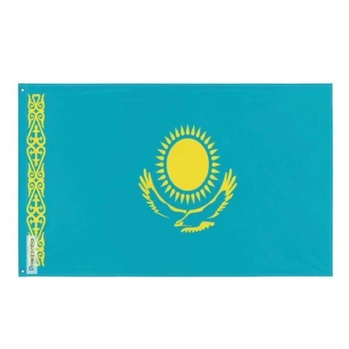Drapeau de Kazakhstan – 192 x 288 cm – Polyester Résistant – 2 Œillets en Métal – Usage Intérieur / Extérieur – Pixelforma