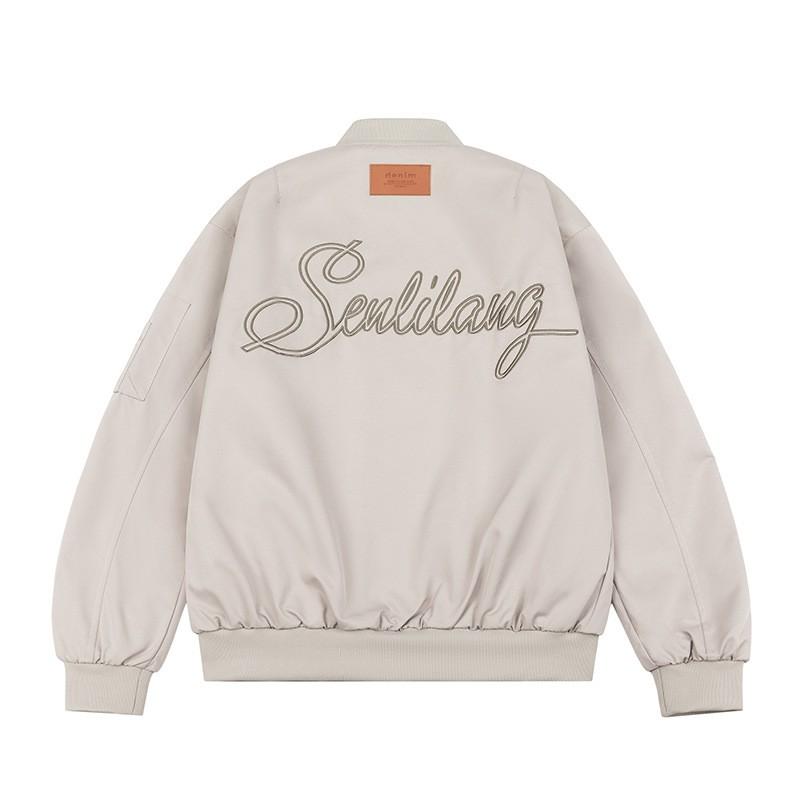 Mens Oversized Retro Baseball Jacket With Embroidered Letters Warm Thickened Cotton-Padded Outerwear Fall Winter