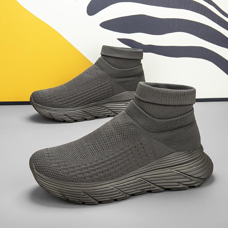 Мужские и женские туфли-носки с высоким верхом, модные однотонные повседневные туфли