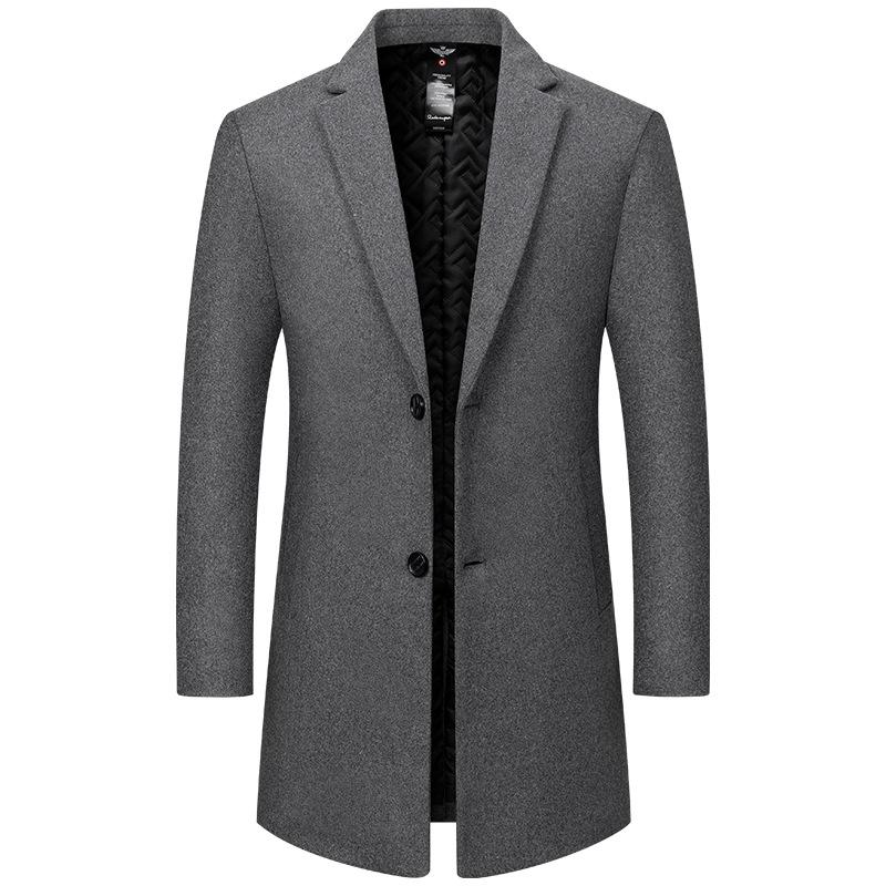 Men Autumn and Winter Solid Color Long Woolen Jacket Business Casual Windbreaker Men Clothing
