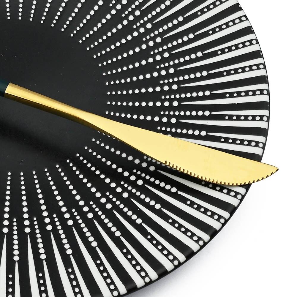 24Pcs Stainless Steel Dinnerware Set Kitchen Green Gold Cutlery Set Knife Fork Spoon Flatware Tableware Minimalist Silverware