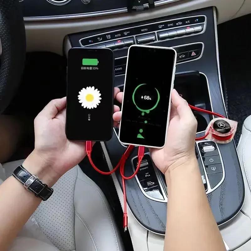 CRB1 Car 3 In 1 Fast Charging Cable Type C Micro USB Charger Wire For Mercedes Benz AMG GLC GLE GLB GLS W204 W205 W203 W211 W212 W213
