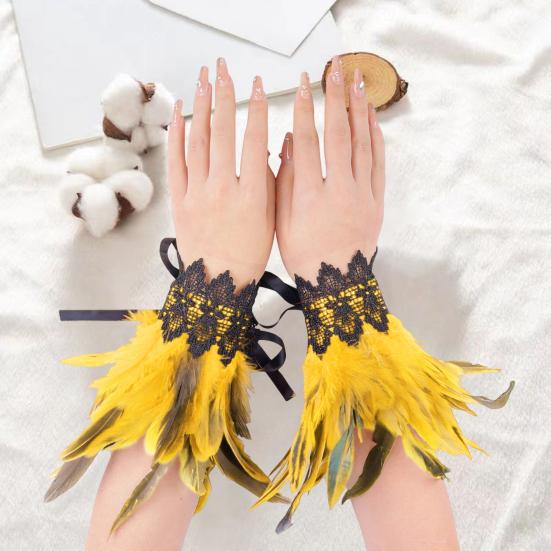 1 пара готических перчаток-манжет с перьями, перчатки с перьями и шнуровкой, для Хэллоуина, косплея, сценического шоу, нарукавники