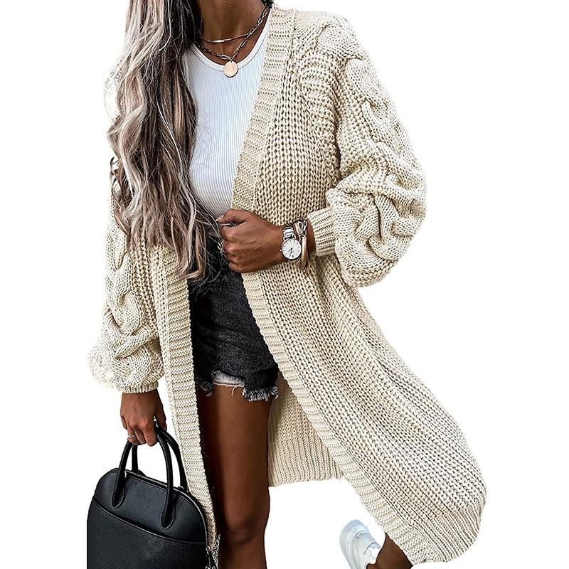 Women's Casual Cardigan Solid Color Loose Long Sleeve Knitted Jacket