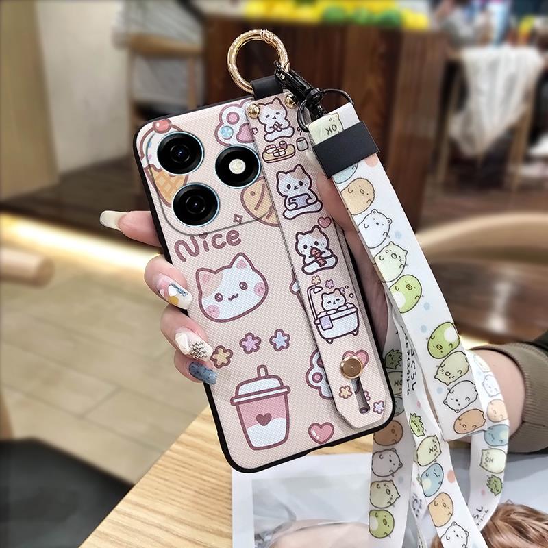 Dirt-resistant Fashion Design Phone Case For Tecno Spark20/KJ5 Shockproof Anti-knock Durable Waterproof Ring Lanyard