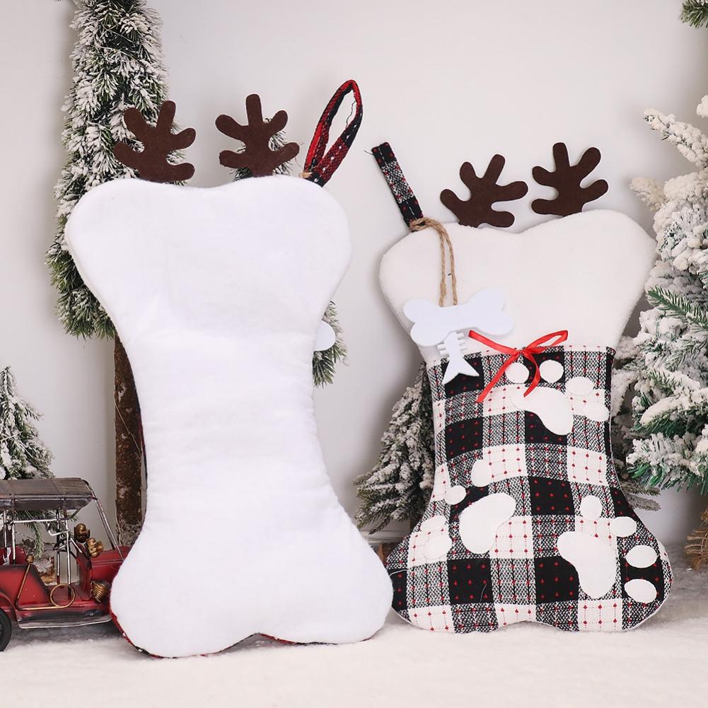 Pet Dog Christmas Stockings Christmas Tree Hanging Decorations Large Bone Shape Pets Stockings For Dogs Gift Bag Holiday Decor