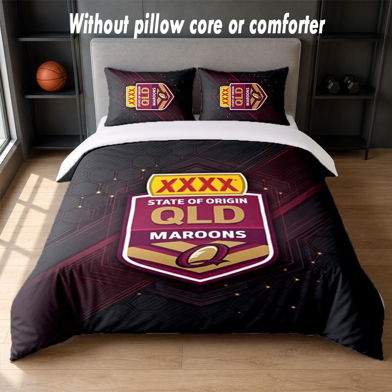 Queensland Maroons Design Bed Bedding Set 1 Duvet Cover + 2 Pillowcases Soft Breathable Household Bed Linens