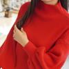 Осень и зима новый полуводолазка низ вязаный свитер корейская мода женский свободный пуловер фонарь длинный рукав топы свободная повседневная одежда 2101