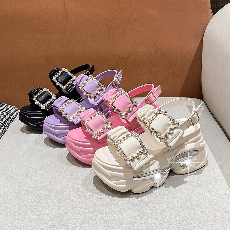 TUINANLE Летние женские сандалии на высоком каблуке, женская обувь на массивном каблуке, на платформе, на танкетке, милые сандалии, увеличивающие рост