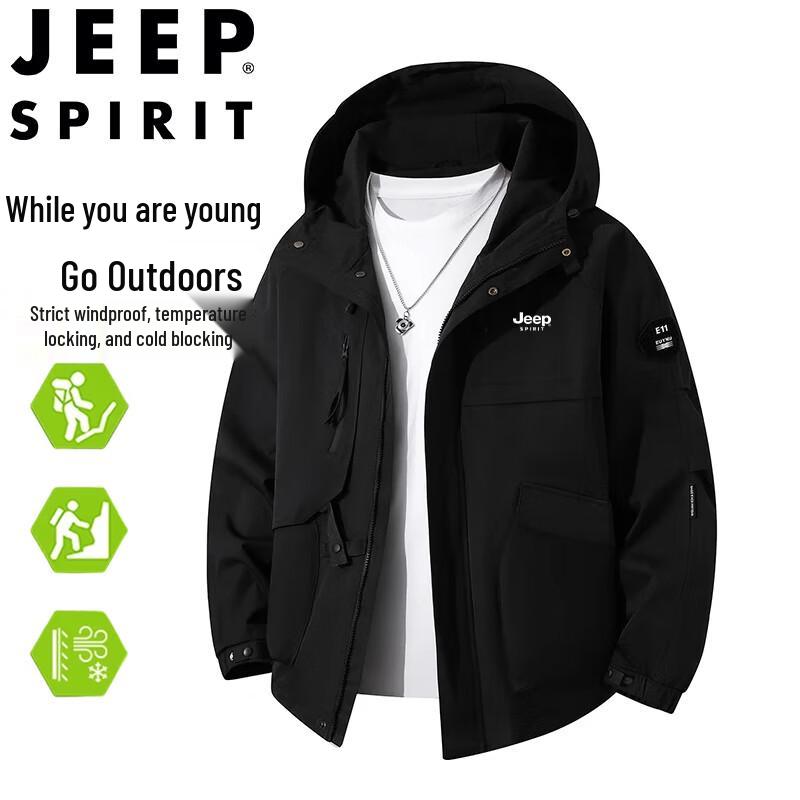 JEEP SPIRIT Men's Hooded Outdoor Windbreaker Jacket