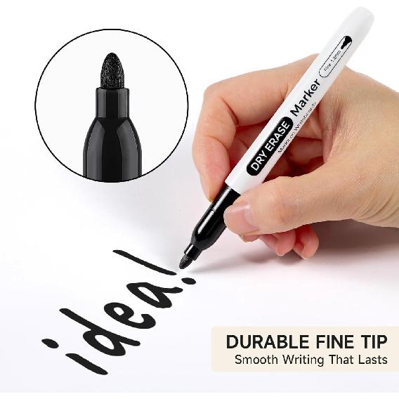 Taja Dry Erase Markers Fine Tip, 30 Pack Black Thin Low Odor WhiteBoard Markers Bulk Set for School Classroom Office Supplies
