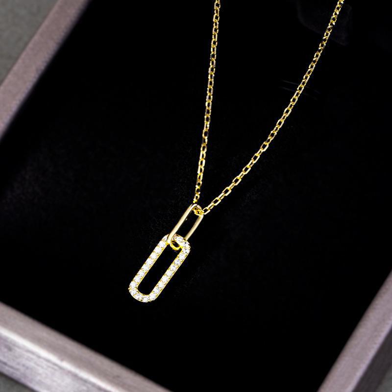 Ожерелье-скрепка из серебра 925 пробы Banyan Tree: Геометрический дизайн со сверкающими бриллиантами - легкая женская цепочка на ключицу класса люкс.