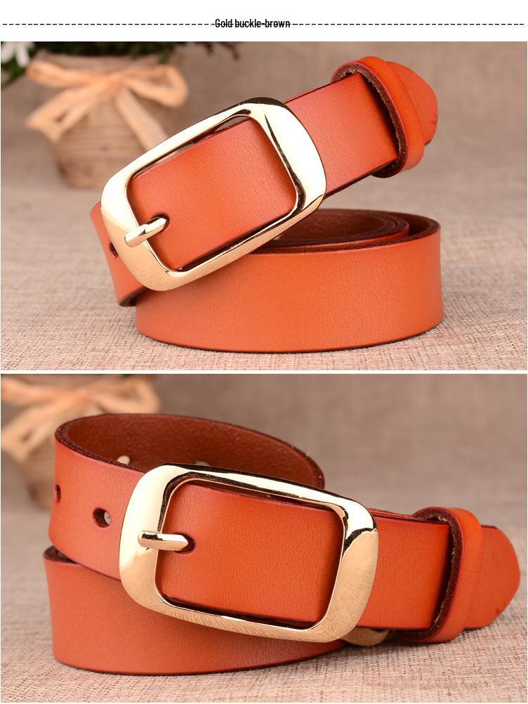 Women's Genuine Leather Korean Style Belt with Pin Buckle - Fashionable Cowhide Accessory