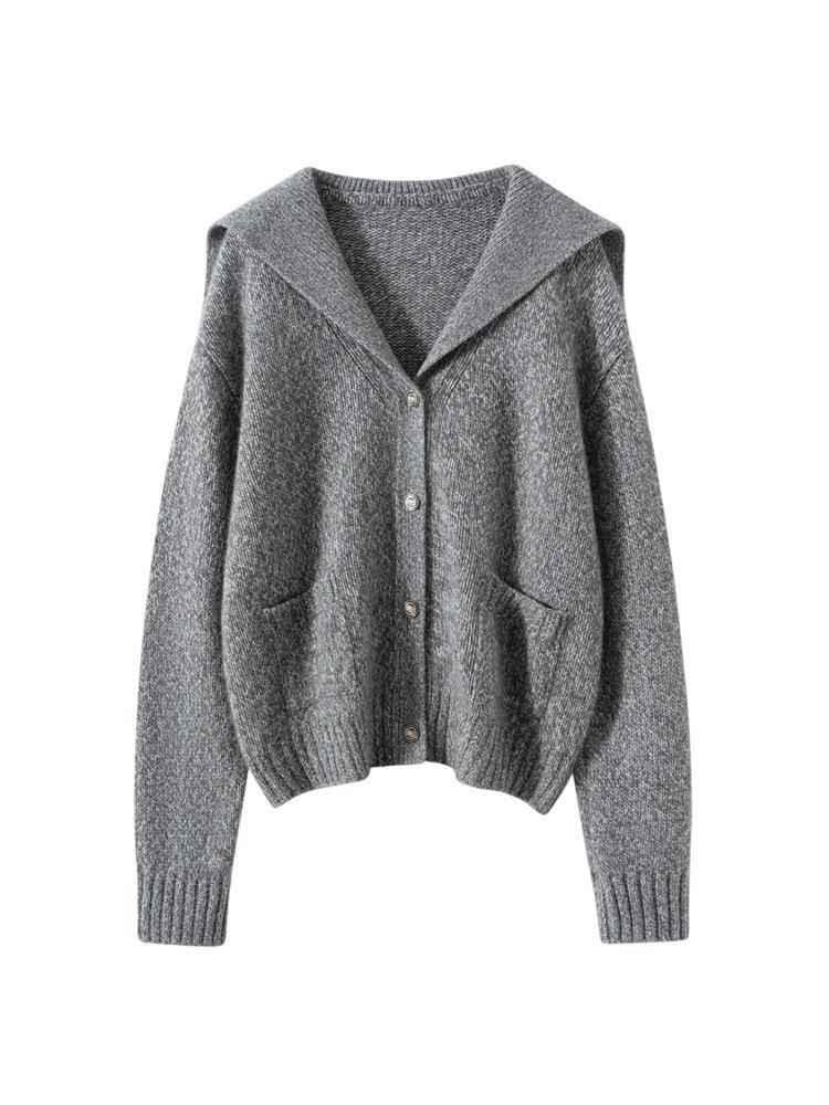 Navy Heavy Craftsmanship Cashmere Cardigan: Women's Loose Knit Sweater, Thickened Collared Casual Top