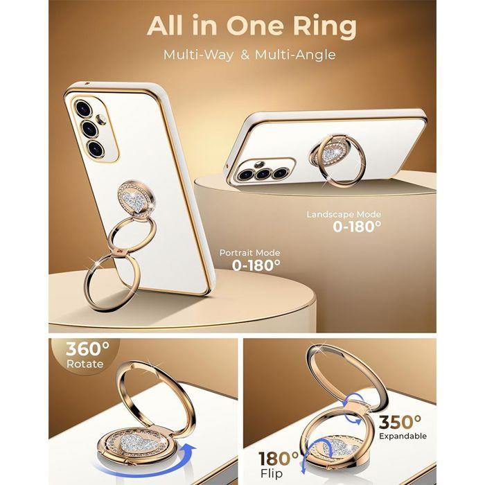 Coque Silicone - BOOLING - pour Samsung Galaxy S26 - avec Anneau Rotatif et Cordon - Blanc