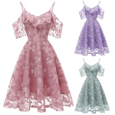 Женское вязанное крючком кружево с цветочным принтом и рюшами с открытыми плечами, платье на бретельках миди, платье подружки невесты, свадебный вечер, официальная вечеринка, коктейльная одежда