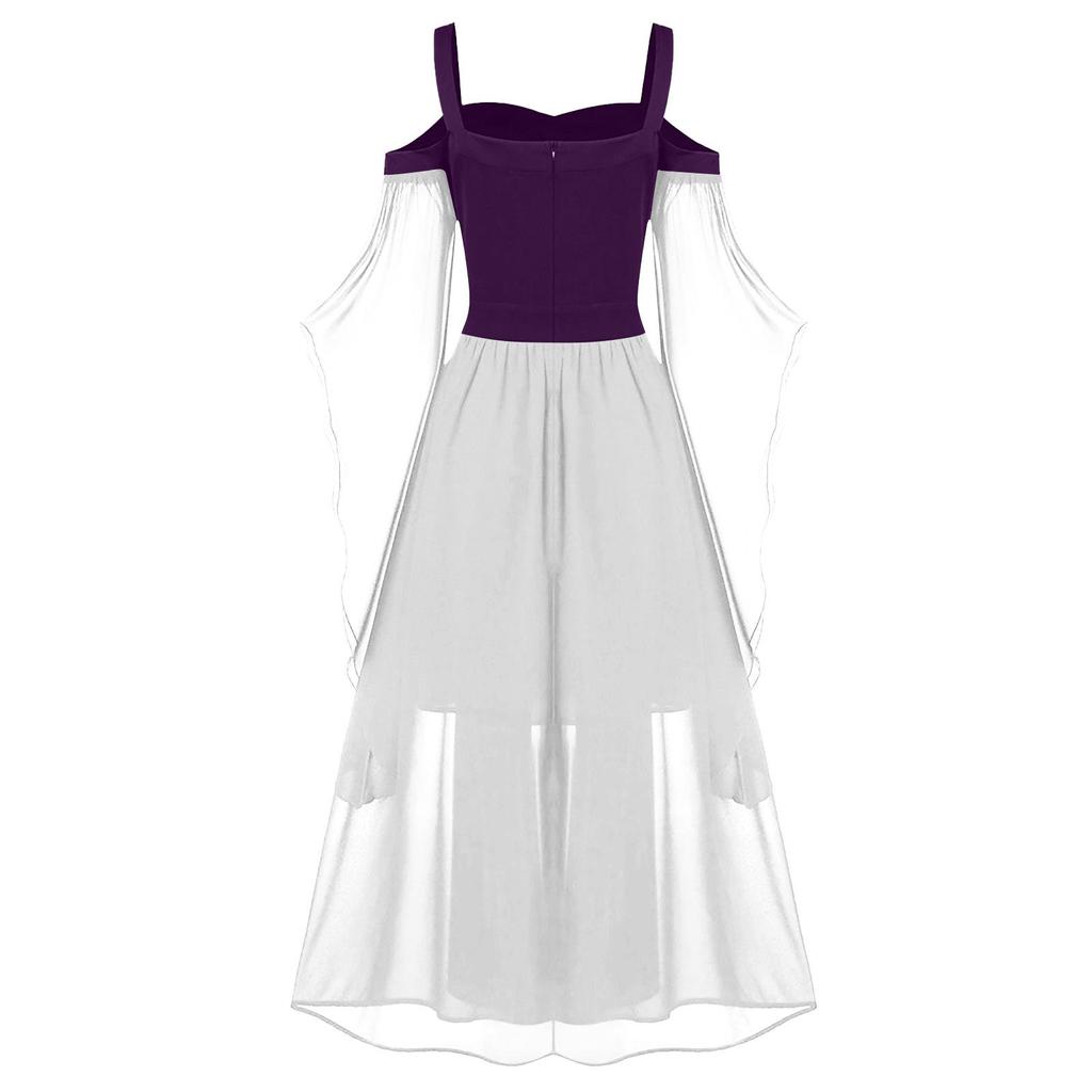 European & American Halloween Sleeveless Chiffon Color Block Dress