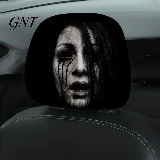 Car Interior Decoration Accessories Universal Headrest Cover, Scary Face Protective Seat Protector Cover for Most Vehicles, Easy to Install Automotive