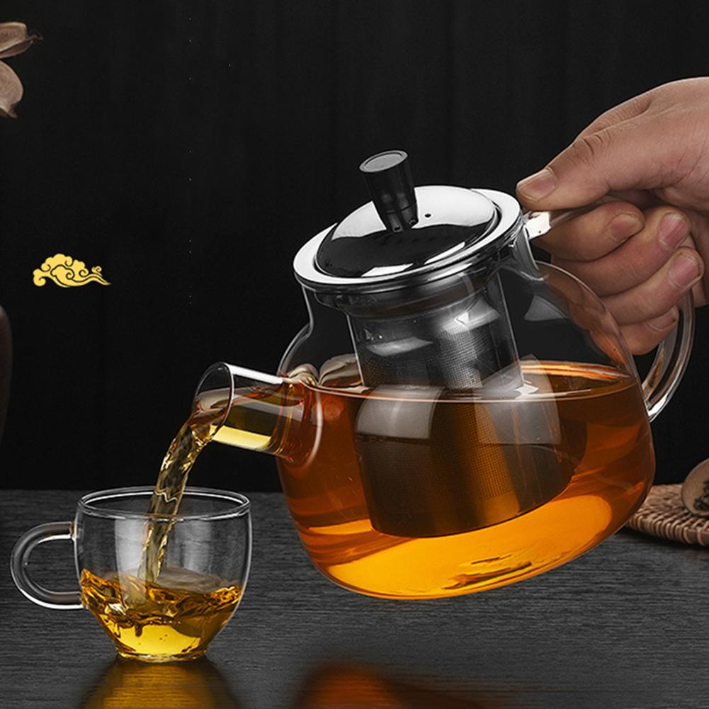 Термостойкий стеклянный чайник с заварником из нержавеющей стали, прозрачный утолщенный чайник, чайная утварь, чайник для приготовления кофе 800/1500 мл