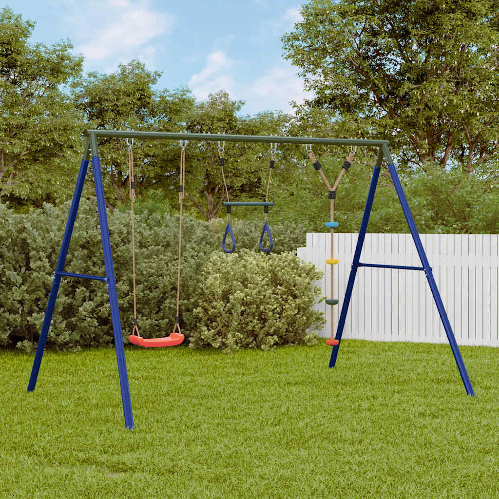 Swing Set with Trapezoid Swing Seat and Climbing Swing
