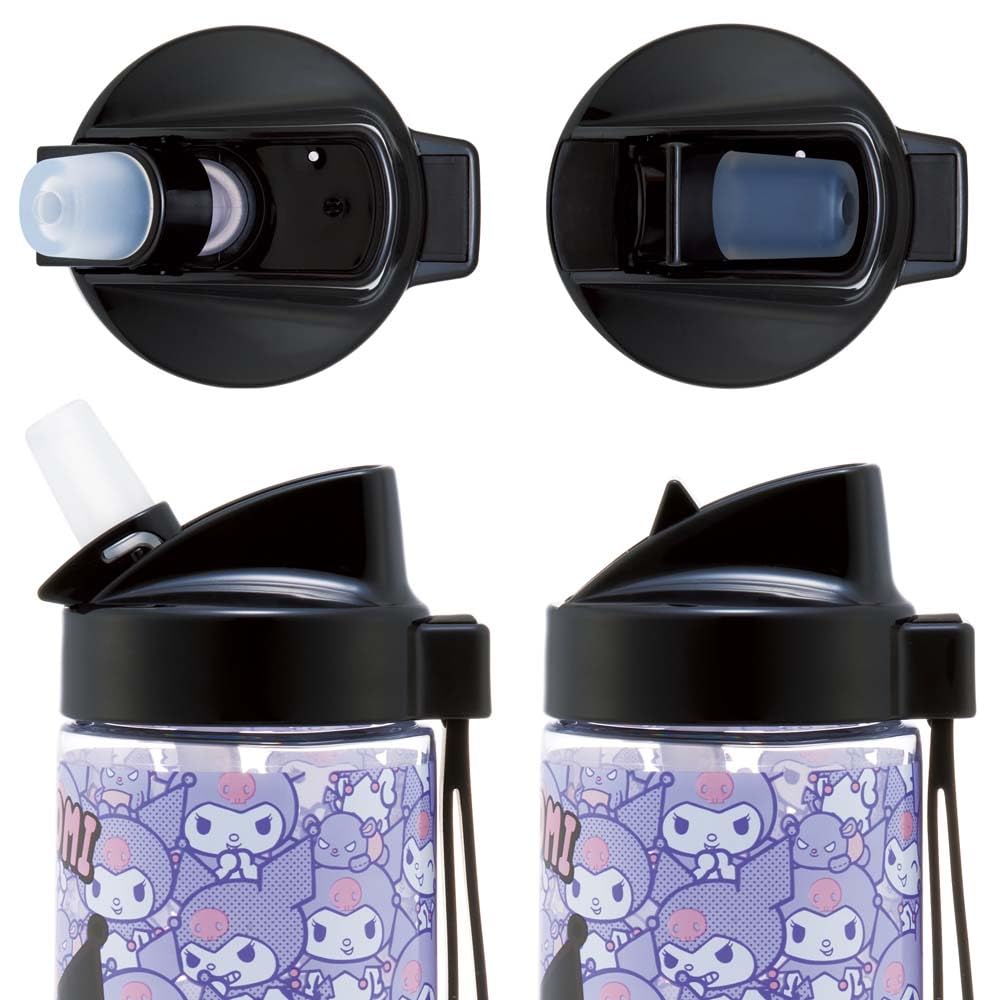 Стакан-бутылка для скейтера 500 мл с трубочкой для питья, для бутылки Sanrio, с крышкой-носиком, пластик, прозрачный, для детей, Куроми, PSTB5-A
