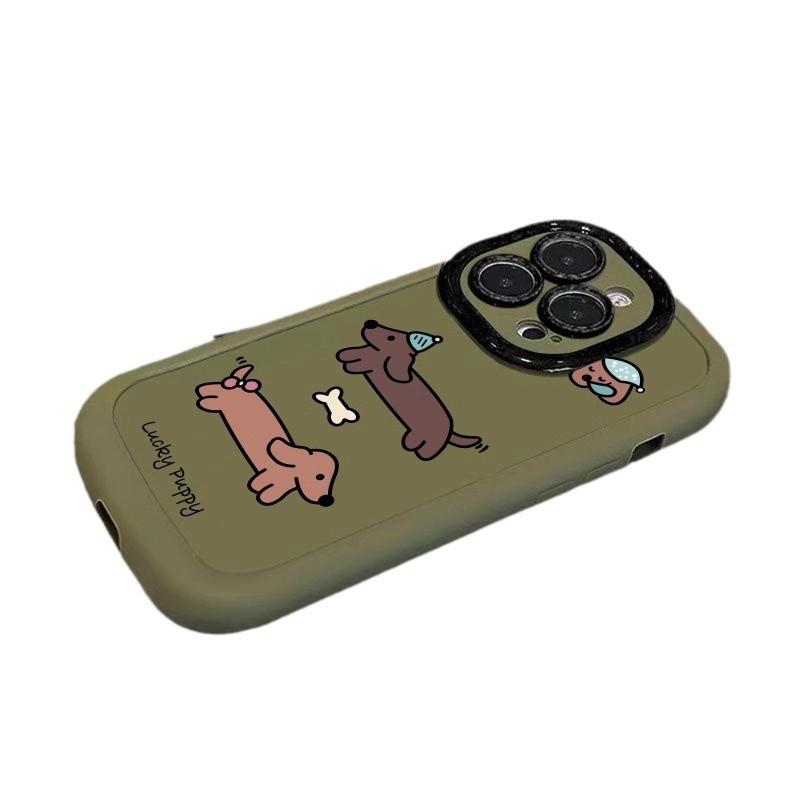 Applicable To Apple 16promax Mobile Phone Case Pink Dachshund Painted IPhone 15plus Puff 14 13