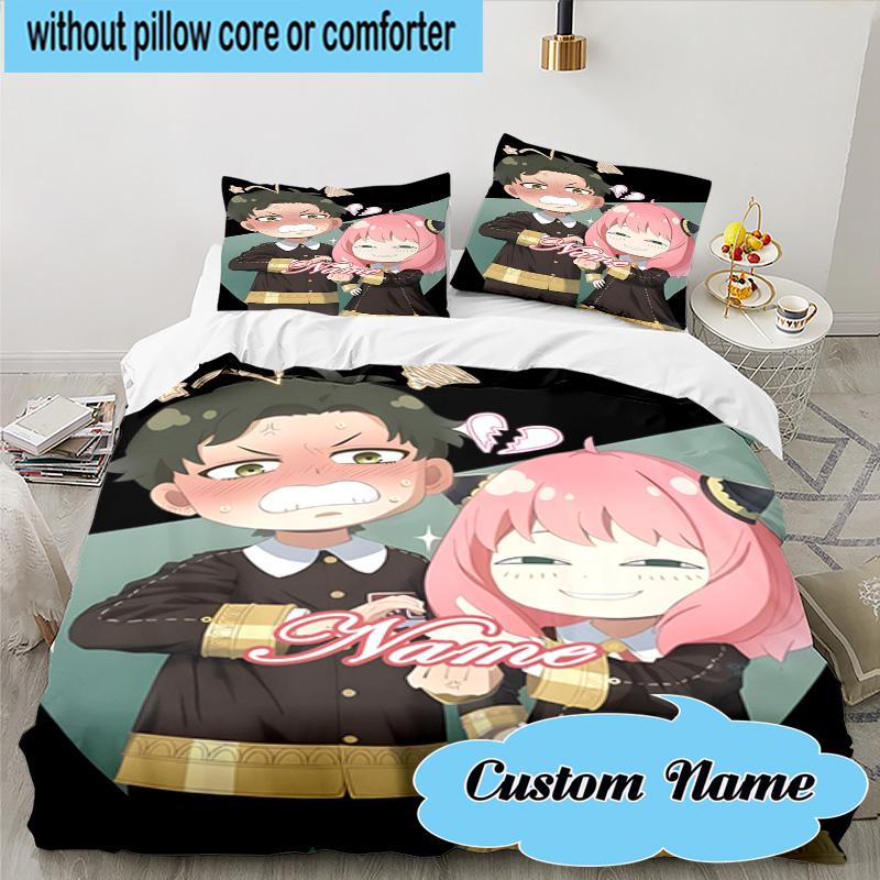 Custom Name 3PCS Anya Sweet Fan family Bedding Set, Including 1pc Duvet Cover And 2pcs Pillowcases, Suitable for dorms and bedrooms Gift