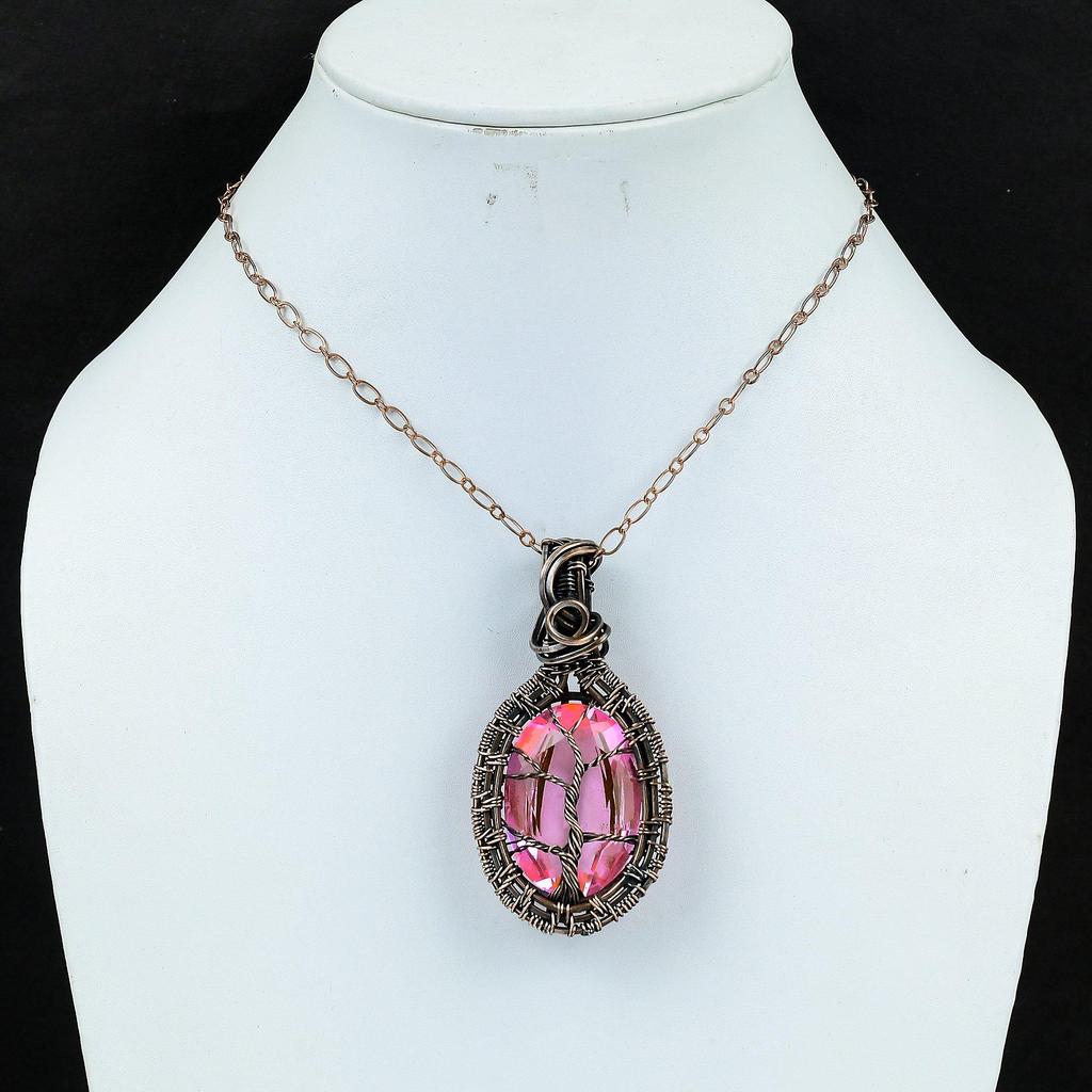 Древо жизни Кунцит Драгоценный камень ручной работы из чистой медной проволоки Ювелирный кулон на День памяти