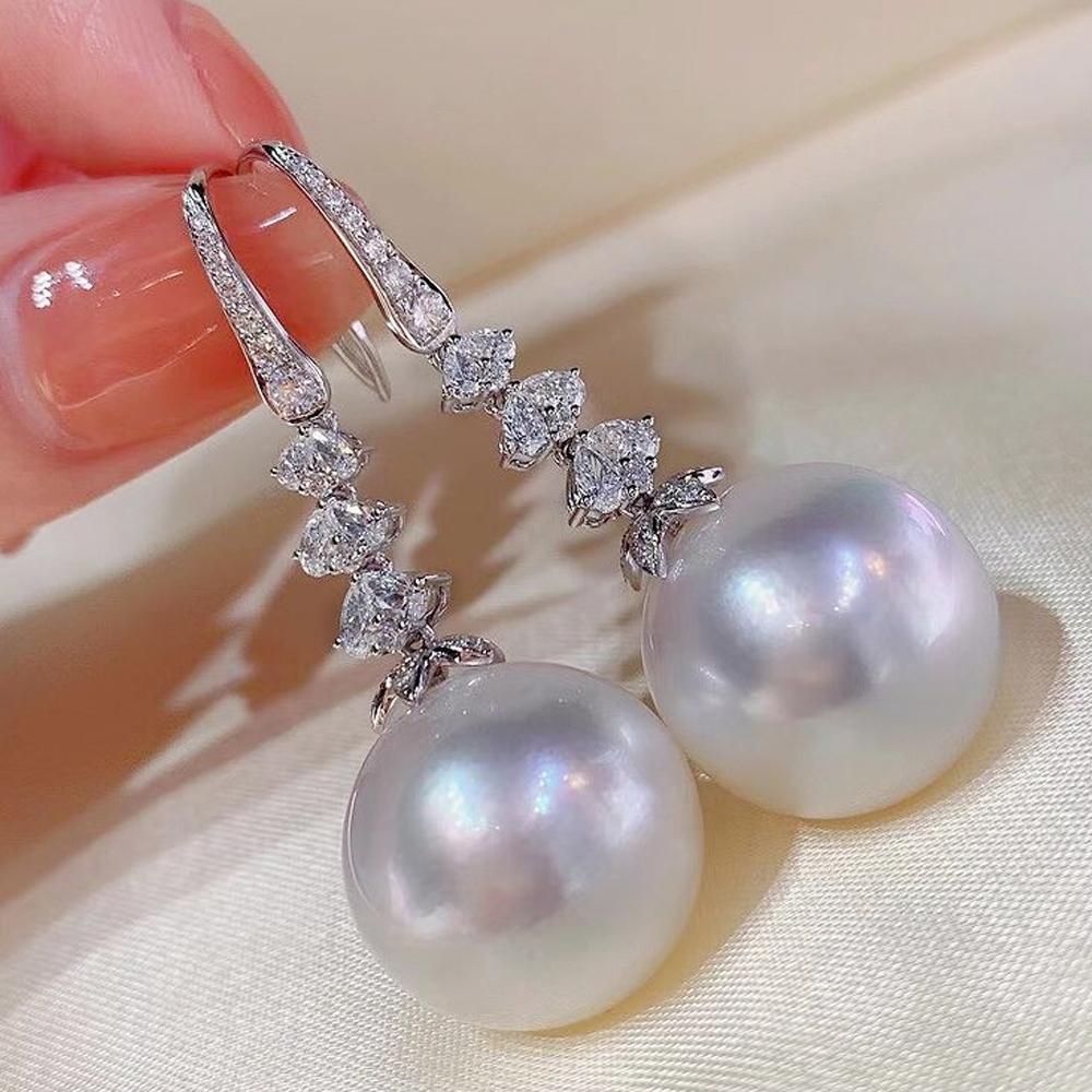 Великолепные серьги с искусственным жемчугом в виде цветка для женщин, роскошные, инкрустированные сверкающими камнями CZ, модные свадебные украшения оптом