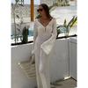 Sexy Women White Long Knit Sleeve Bikin Fashion Cover Up Female See-Through Deep V-Neck Hollow-Out Beach Knitwear Backless Dress