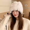 Winter Rabbit Fur Hat Female Face Small Versatile Hairy Bucket Hat Plush Knitted Wool Hat