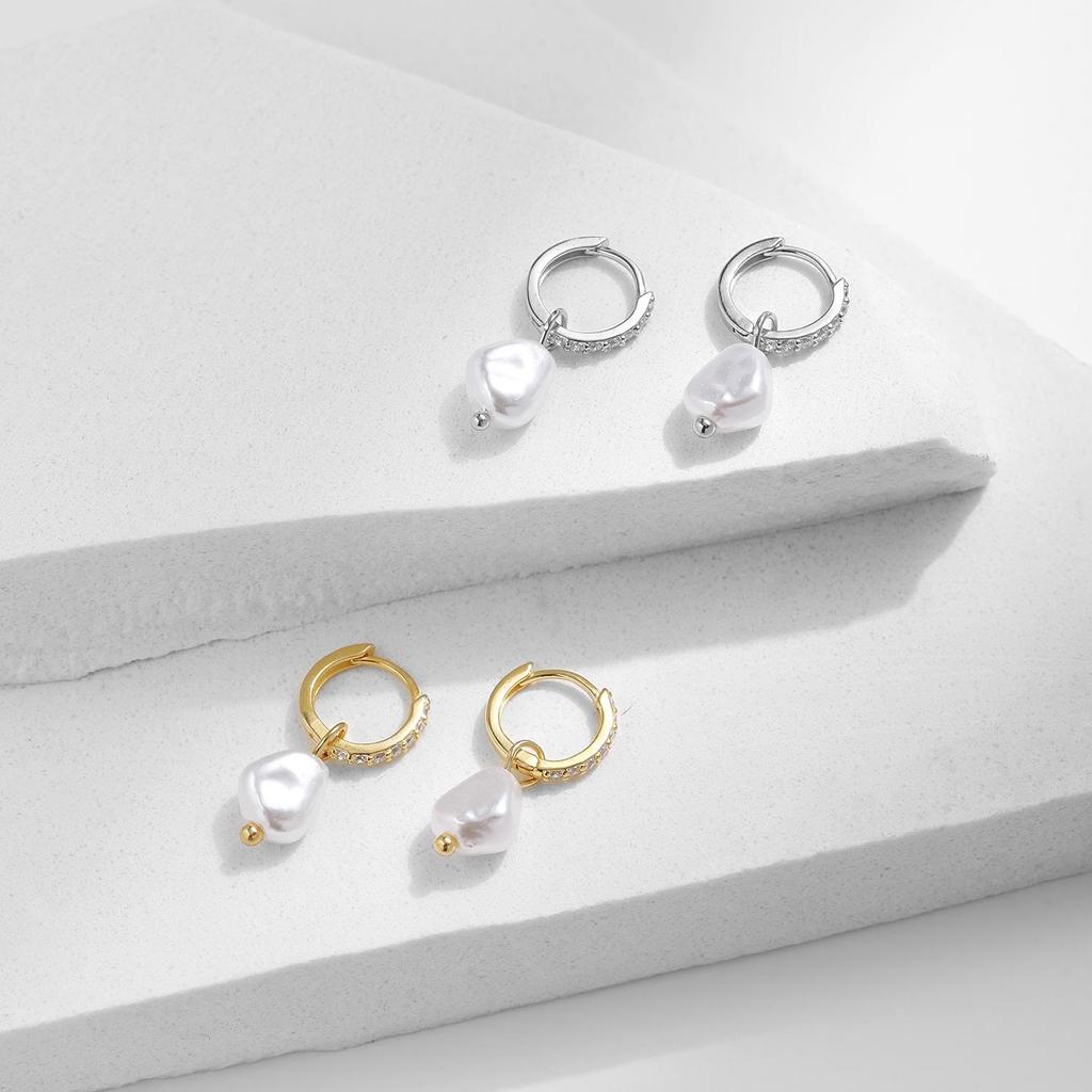 MODIAN Серьги-кольца из стерлингового серебра 925 пробы с нестандартной барочной жемчужиной, классические элегантные пряжки для ушей для женщин, вечерние ювелирные изделия, подарки